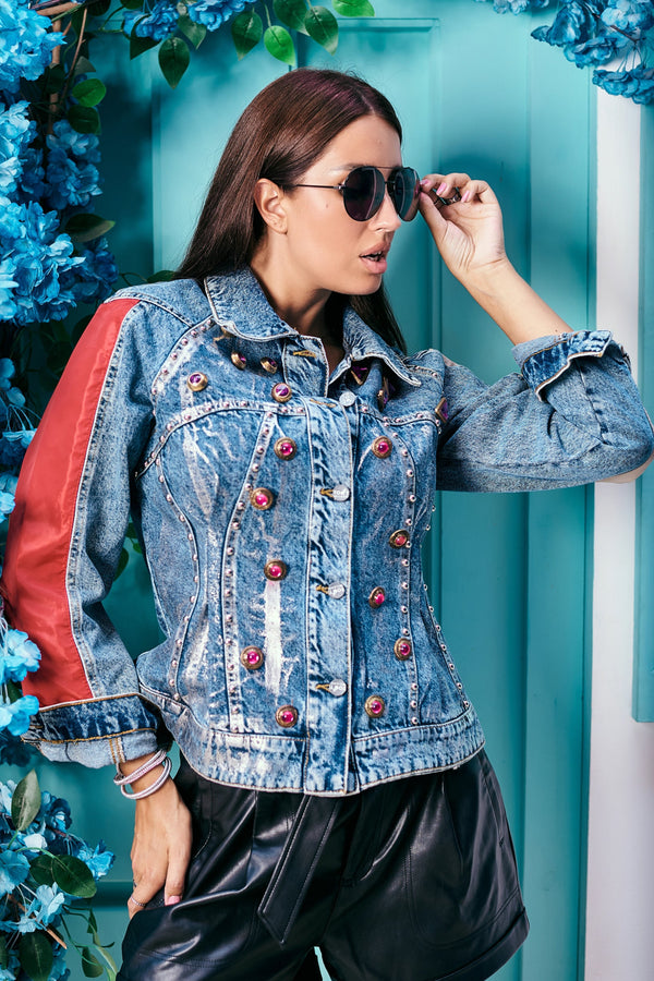 Denim Chic Jacket with a Pop of Color