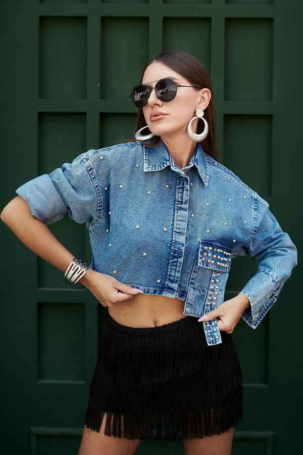 Embellished Cropped Denim Jacket Chic & Bold